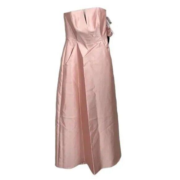NWT Alfred Sung Strapless Notch Twill Satin Maxi Dress Pockets 6 Toasted Sugar - Picture 2 of 15